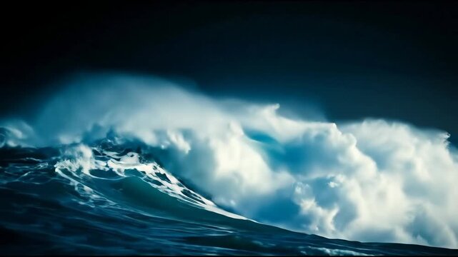Ocean wave cresting under dark sky creating dynamic marine environment
