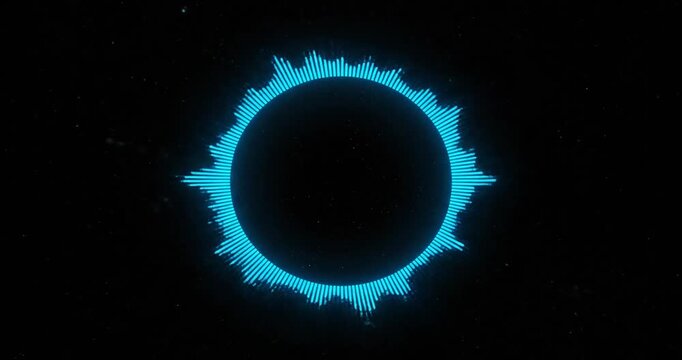 Abstract audio visualization with a circular waveform in vibrant blue against a dark background