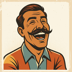 Fototapeta premium Illustration of Man with Moustache Smiling.