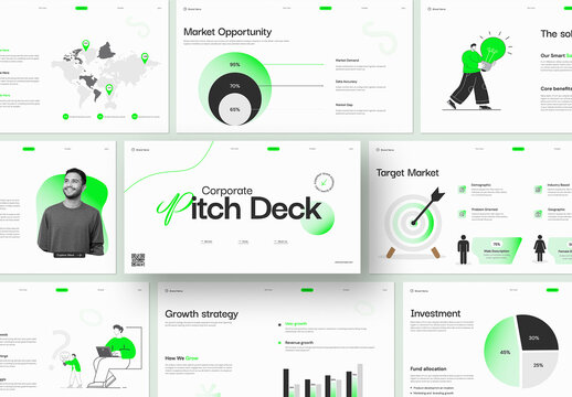Modern Green Corporate Pitch Deck Presentation Template for Startup Business