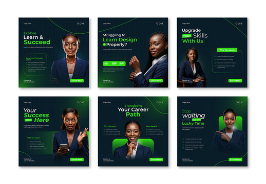 Set of 6 Social Media Post Templates for Online Course and Business Training