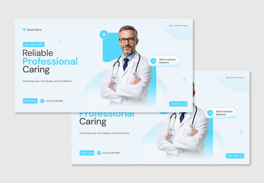 Modern Medical Clinic Promotion Web Banner with Professional Doctor