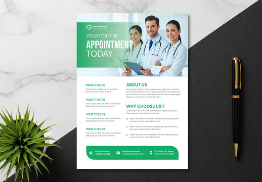 Modern Doctor Appointment Medical Clinic Flyer with Green Color