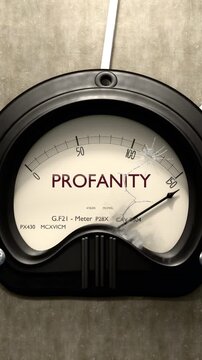 Profanity meter showing big levels of profanity. Dangerously increasing values of profanity, critical overload. Too much, off the charts. Max profanity