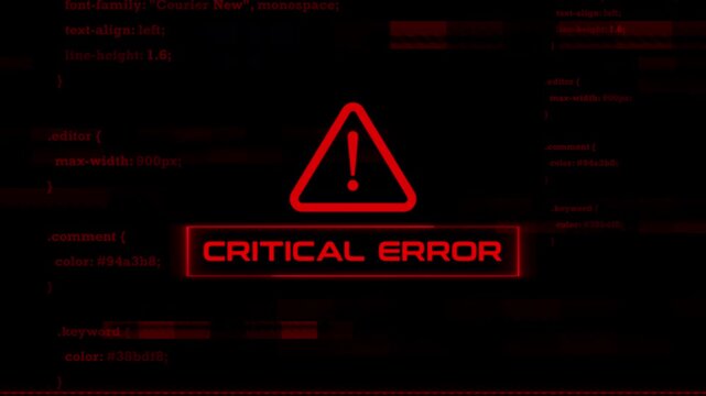 Digital critical error alert animation on high futuristic interface background.