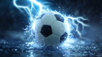 Naklejka premium Electric Soccer Ball in Stormy Water.