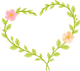 Floral Heart Frame Illustration Cute Botanical Wreath Clipart