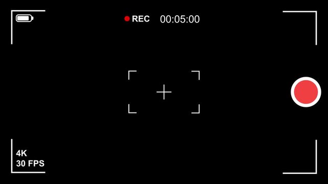 Recording Screen Overlay with timer on alpha channel, Video camera recorder screen overlay on a transparent background. 4K videos	
