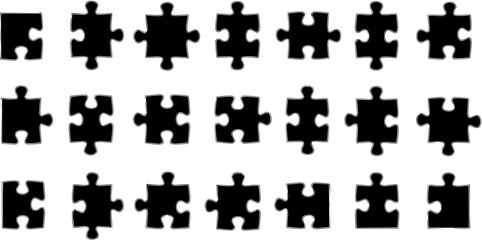Naklejka premium Black puzzle pieces on white background, concept of teamwork and connection, vector art