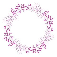 Floral wreath circle elegant minimalist purple leaves vector illustration