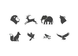 Animal silhouettes in rounded squares on transparent background
