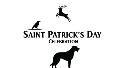 Fototapeta premium Saint patrick s day celebration with deer raven and dog silhouette on transparent background