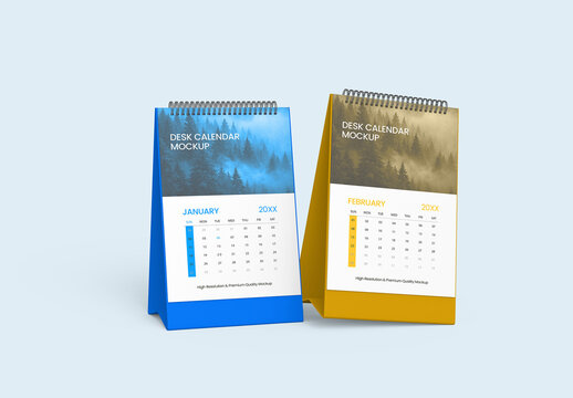 Two Spiral Desk Calendar Mockup