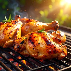 Grilled chicken quarters on a barbecue grill