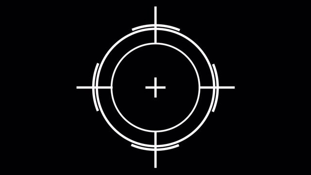 Simple Crosshair HUD circle 4K AlphaChannel white target crosshair with double circle and four direction aim lines center plus radar interface on transparent background