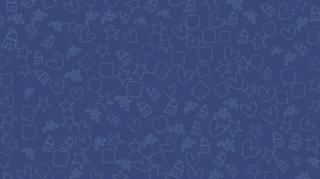 A stylish seamless pattern featuring hearts, stars, and squares in a soft blue hue, perfect for decorative backgrounds and creative projects.