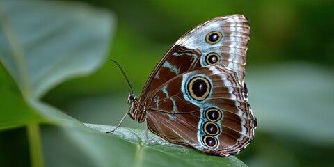 Vibrant blue butterfly on a leaf