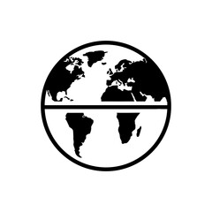 A minimalist world globe design with a half light half dark silhouette on transparent background