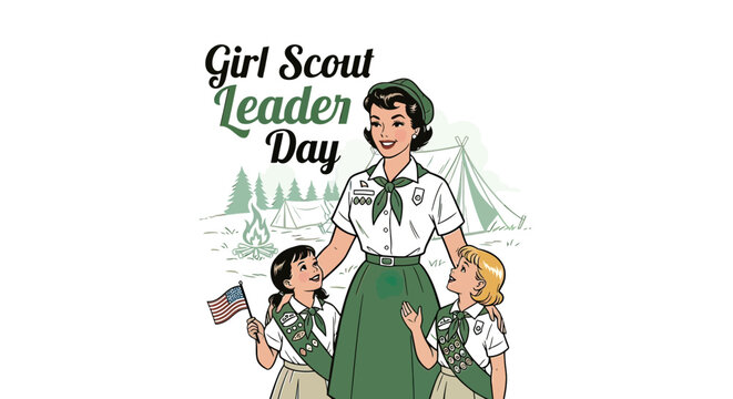 Girl Scout Leader Day Illustration with Children.