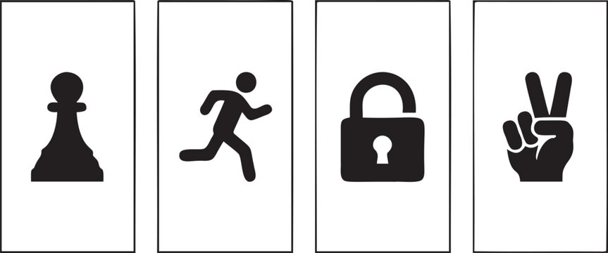 Chess pawn, runner, lock and victory sign icons for diverse design needs and concepts