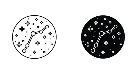 A minimalist illustration of the Orion constellation in both black and white, set against a clean and simple background. © JASIYA