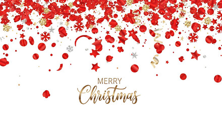 Obraz premium Red Gold Christmas Snowflakes Confetti Falling Isolated Transparent Background