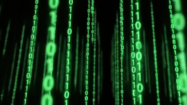 Falling vertical streams of bright green digital binary code 4K Videos