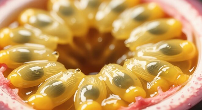 Fresh passion fruit with vibrant yellow pulp and tropical flavor, exotic healthy fruit concept with natural texture and bright colors.