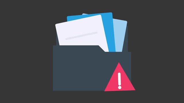 Warning Documents: A visual representation of file security alert concept, with an open folder containing documents and a warning symbol.