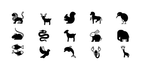 Zoo animal icons collection including lion, deer, tiger, elephant, turtle, squirel © ShapeAlchemy