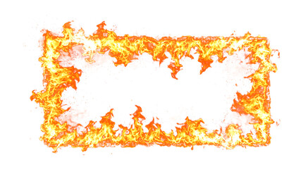 Fototapeta premium Fiery rectangular frame with burning flames isolated on transparent background, fire border design element for dramatic effects and warning signs