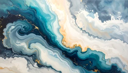 Crédence de cuisine Cristaux A swirling abstract art piece with shades of blue, white, and gold  © udan