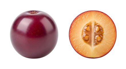 Fototapeta premium Plum Fruit Close-up, Whole and Halved