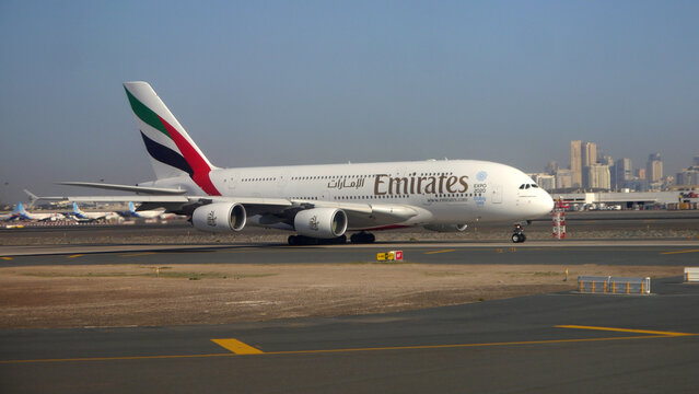 Emirates Airbus A380 the world's largest airliner at Dubai airport