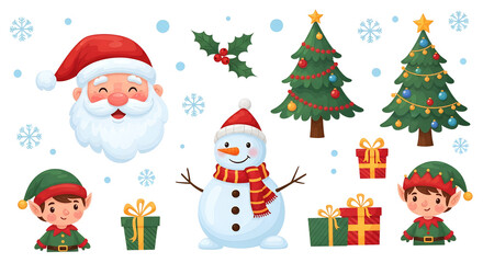Charming cartoon style christmas characters isolated on a transparent background