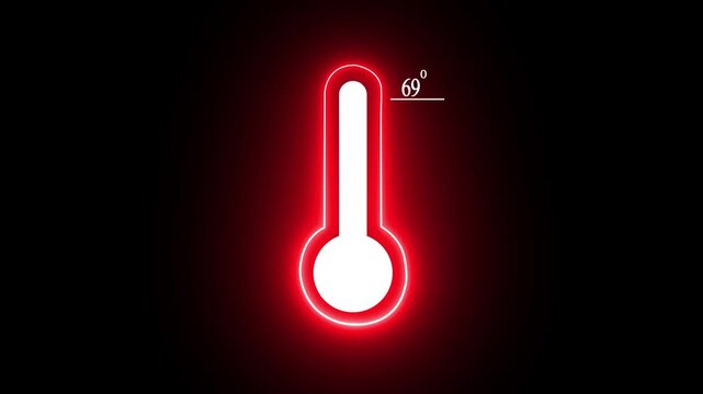 Neon Medical thermometer icon animation. indicates  temperature 69 degree increse or decline. Thermometer equipment showing hot or cold weather. Alpha