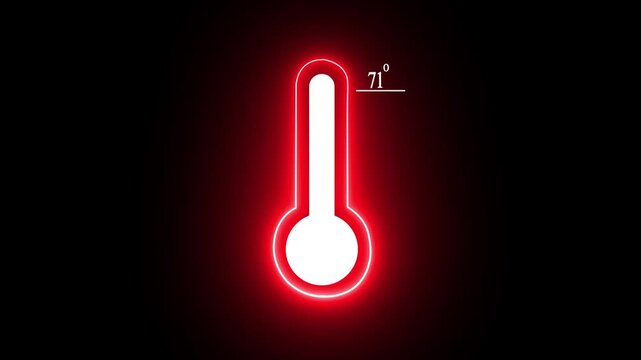 Neon Medical thermometer icon animation. indicates  temperature 71 degree increse or decline. Thermometer equipment showing hot or cold weather. Alpha
