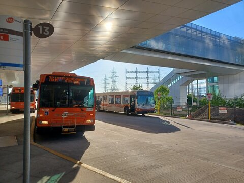 Buses wait at Kipling Station in Toronto, Canada