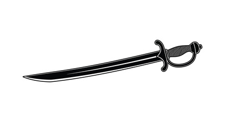 A detailed illustration of an antique curved saber presented in a striking black silhouette high quality