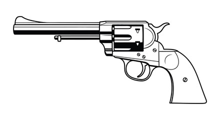 Detailed illustration of a classic revolver firearm presented in a striking black silhouette high quality professional © Kuntol02