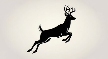 Obraz premium Black silhouette of a running deer with antlers on a light background dynamic wildlife illustration