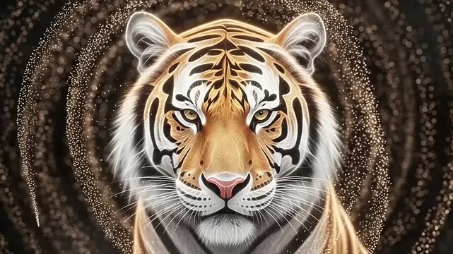 Majestic Tiger Face Close Up With Swirling Background.