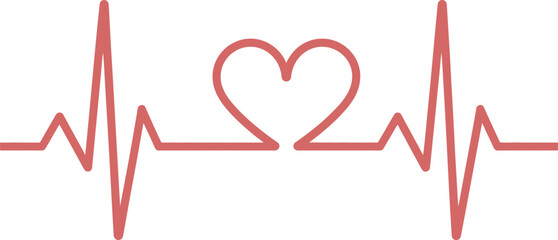 Abstract medical electrocardiogram line art with a stylized heart shape in the middleisolated on transparent background