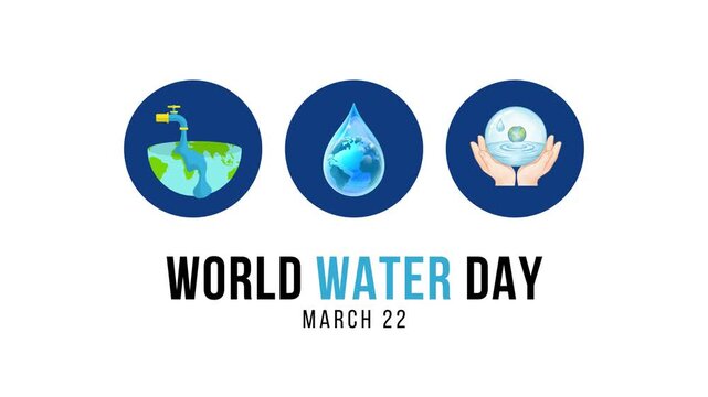 Animated illustration celebrating World Water Day with water conservation icons, earth symbols, and protecting water. 4k video with white background.