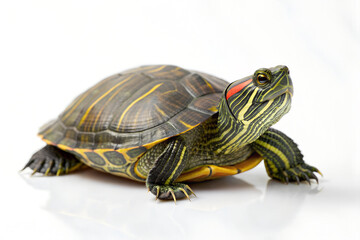 Fototapeta premium Isolated Red-Eared Slider Turtle with Detailed Shell Pattern