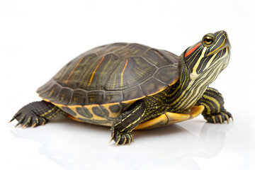 Obraz premium Isolated Red-Eared Slider Turtle with Detailed Shell Pattern