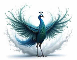 Fototapeta premium Stunning Peacock with Open Wings and Ethereal Aura