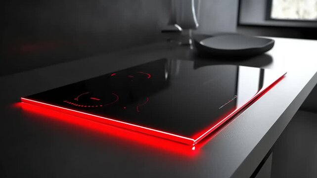 Modern Induction Cooktop with Red LED Lighting.