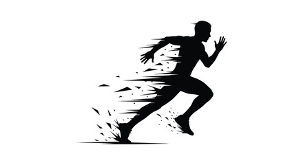 A dynamic illustration of a runner in motion depicted with fragmented trails a striking silhouette high quality © MIRAJ02