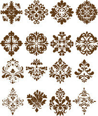 Obraz premium Decorative vintage damask collection floral ornamental vector shapes isolated background